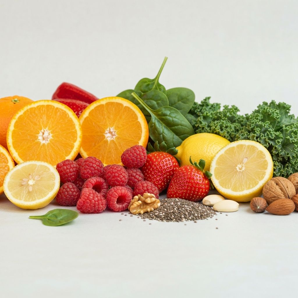 Colorful vitamins and plant sources